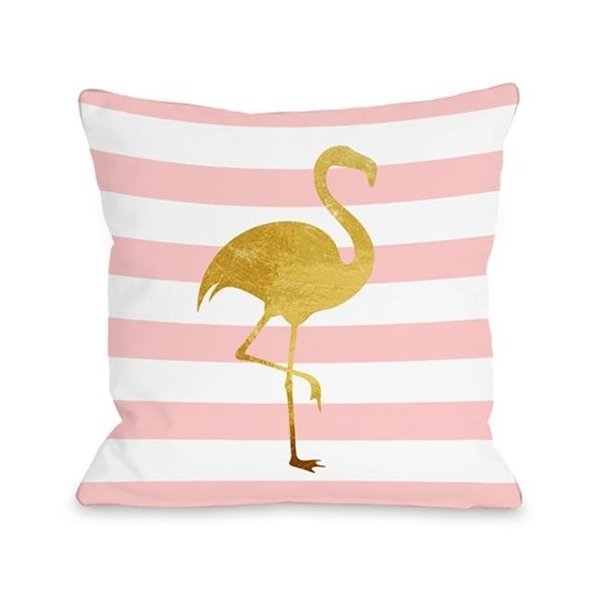 One Bella Casa One Bella Casa 74995PL16 Tropical Stripes Flamingo Pillow; Pink - 16 x 16 in. 74995PL16